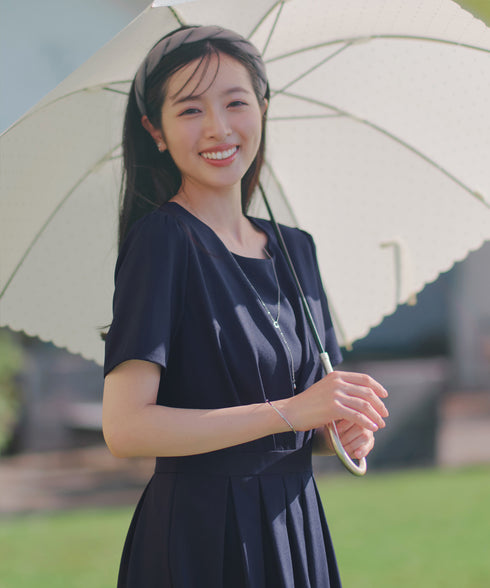 【おのののかさん着用/半袖&長袖選べる袖丈】タックフレアワンピース