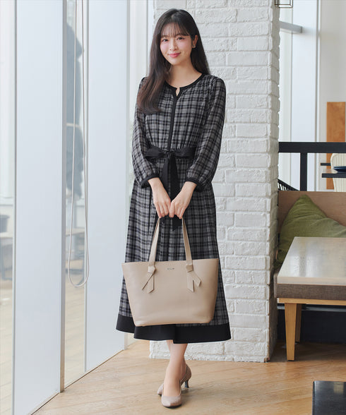 シアーチェック配色ワンピース
