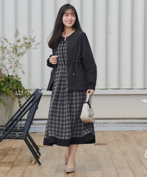 シアーチェック配色ワンピース