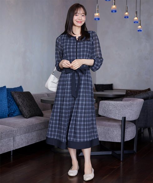 シアーチェック配色ワンピース