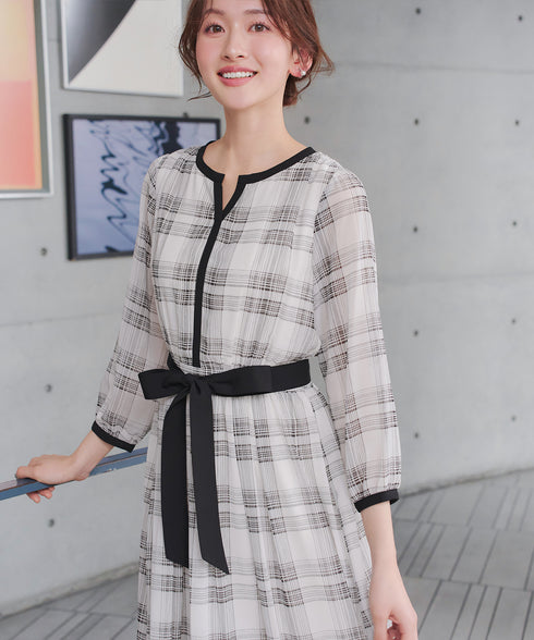 シアーチェック配色ワンピース