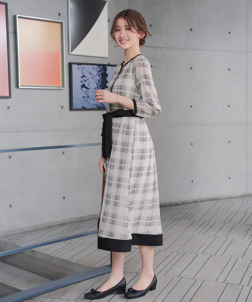 シアーチェック配色ワンピース