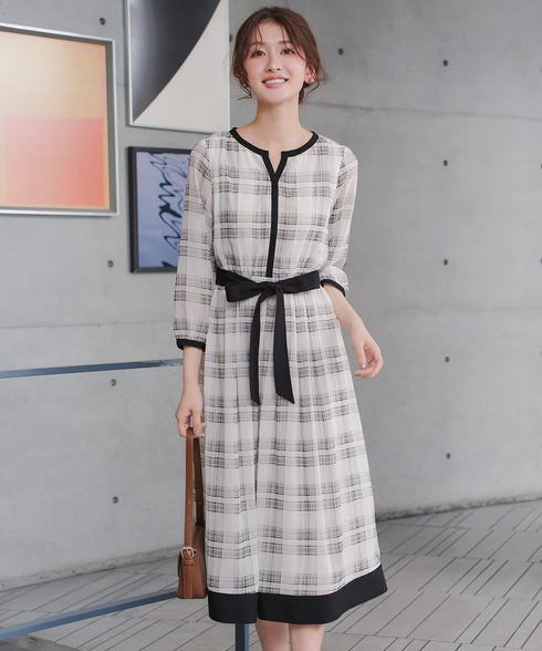 シアーチェック配色ワンピース