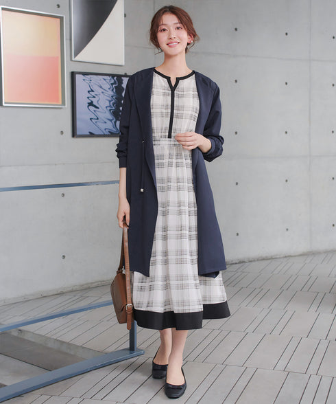 シアーチェック配色ワンピース