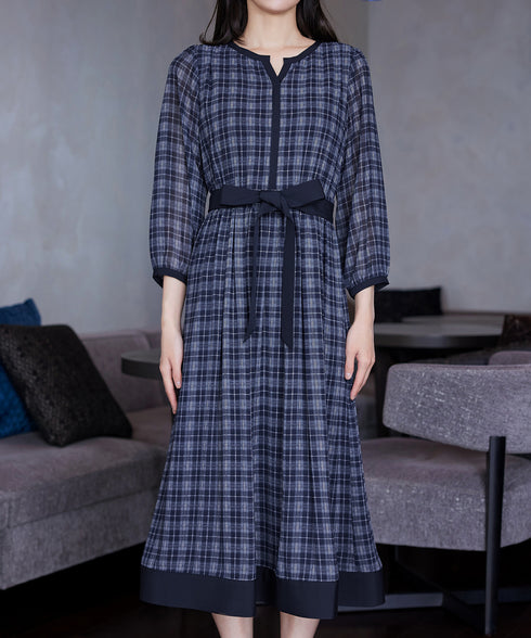 シアーチェック配色ワンピース