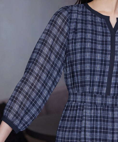 シアーチェック配色ワンピース