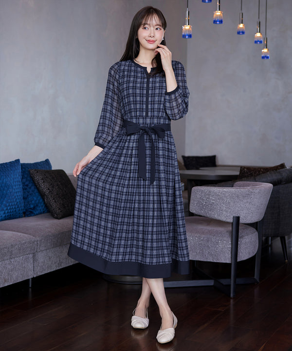 シアーチェック配色ワンピース