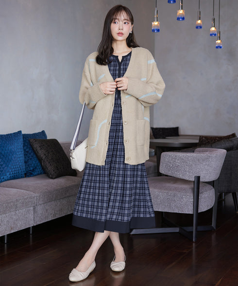 シアーチェック配色ワンピース