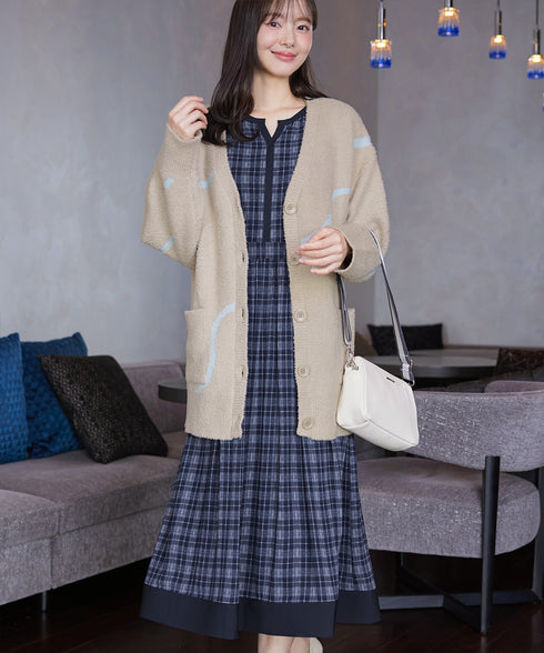 シアーチェック配色ワンピース