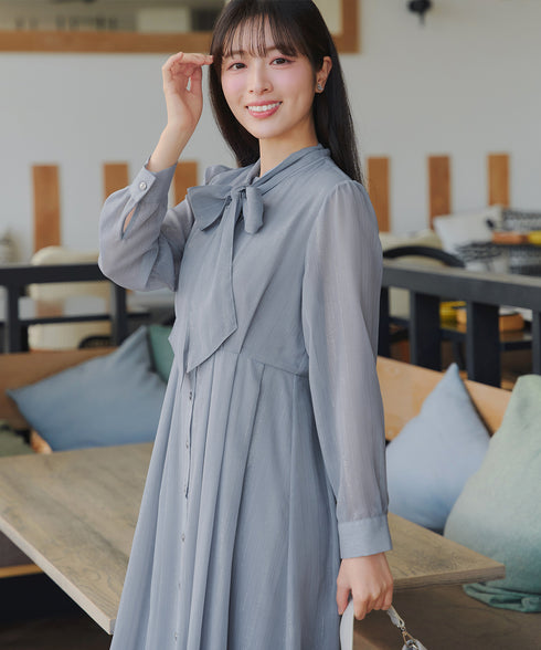 【2WAY取り外しリボン付き】リボンタイラメシフォンワンピース