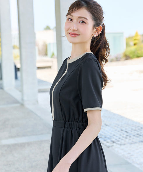 配色フレアワンピース