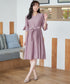 フレア袖麻調ワンピース