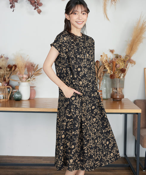 ボタニカル柄シャツワンピース
