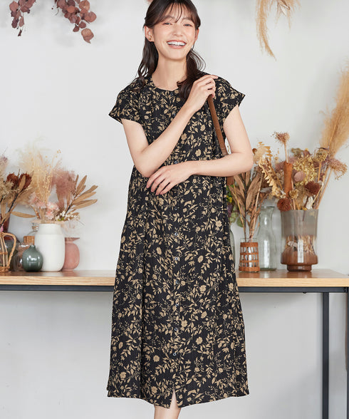 ボタニカル柄シャツワンピース