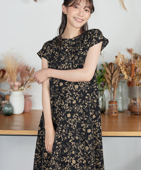 ボタニカル柄シャツワンピース