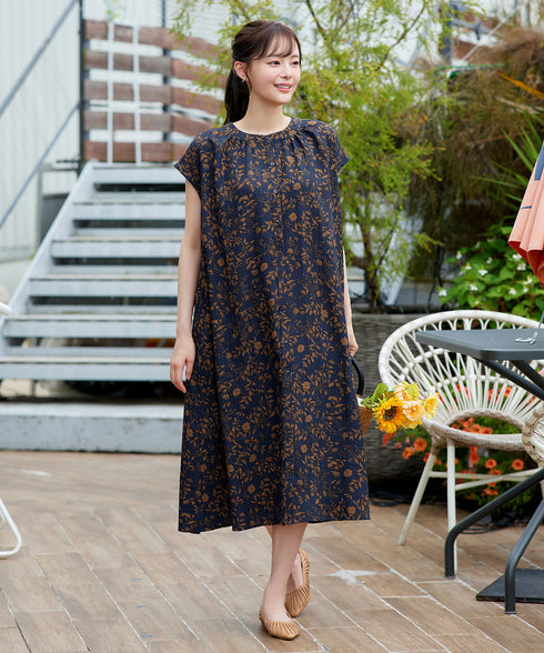 ボタニカル柄シャツワンピース