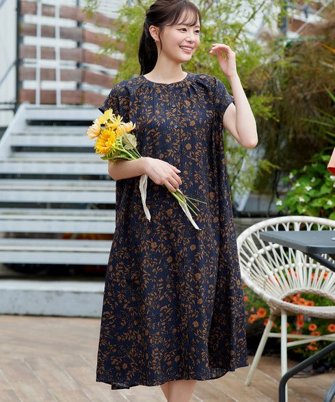 ボタニカル柄シャツワンピース