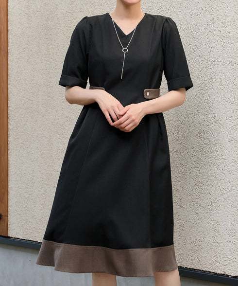配色サイドボタンベルトワンピース