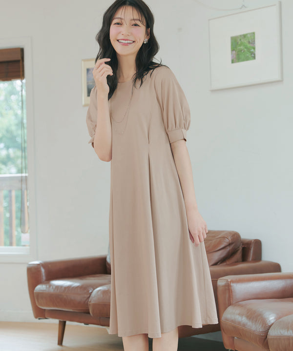 “サマケア” パフスリーブAラインワンピース