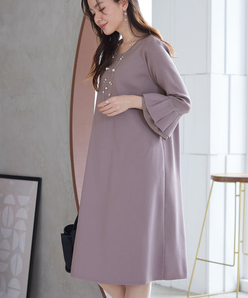 シフォンフレア袖スポンジニットワンピース