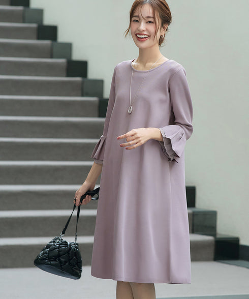 シフォンフレア袖スポンジニットワンピース