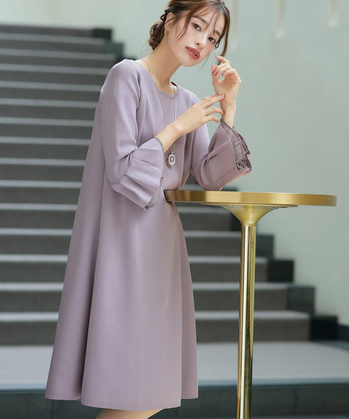 シフォンフレア袖スポンジニットワンピース