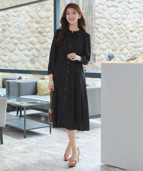 襟フリルリボンワンピース