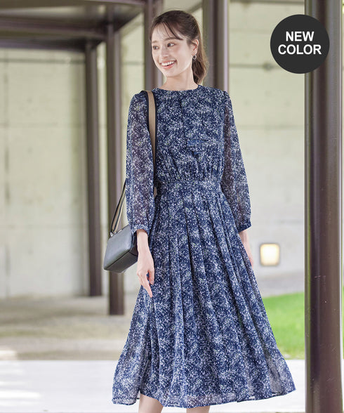 【新色追加】花柄フリルドレープワンピース