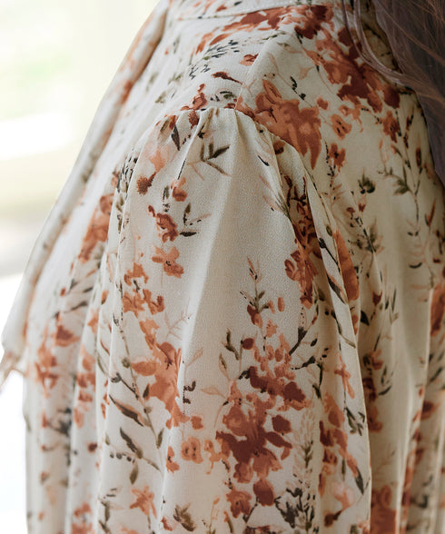 【新色追加】花柄フリルドレープワンピース