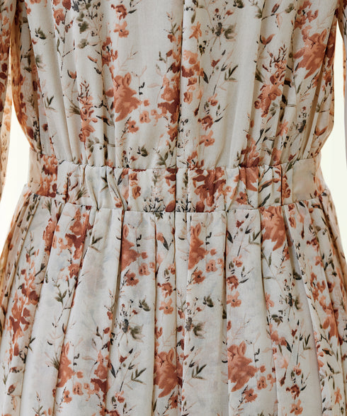 【新色追加】花柄フリルドレープワンピース