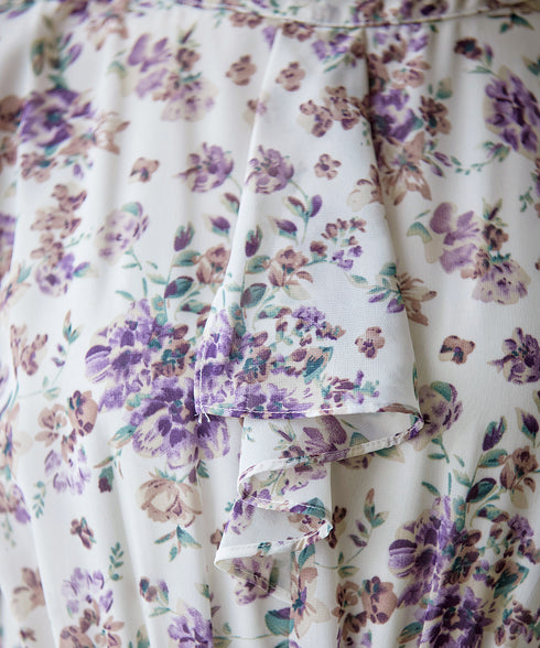 【新色追加】花柄フリルドレープワンピース