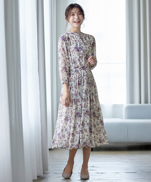 【新色追加】花柄フリルドレープワンピース