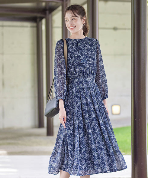 【新色追加】花柄フリルドレープワンピース