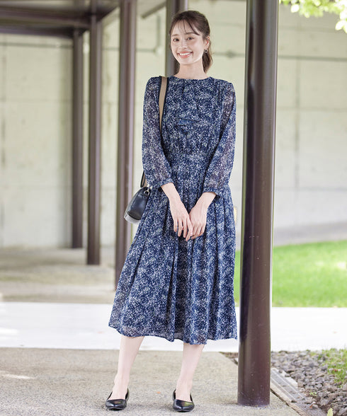 【新色追加】花柄フリルドレープワンピース