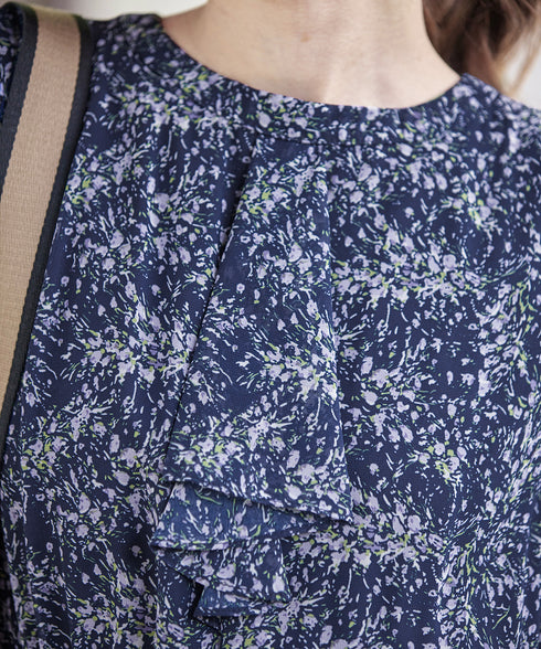 【新色追加】花柄フリルドレープワンピース