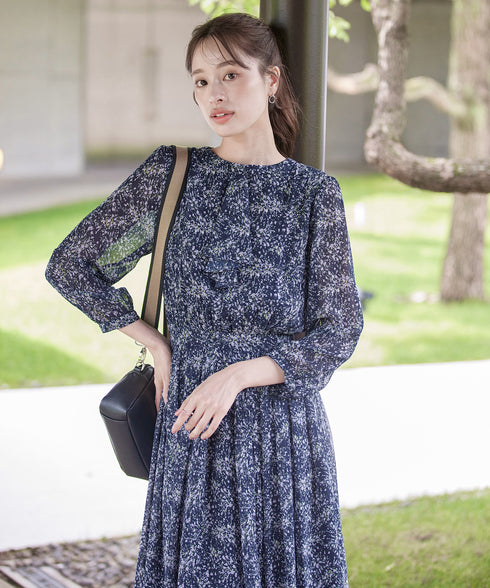 【新色追加】花柄フリルドレープワンピース