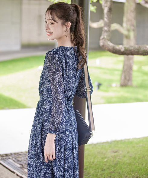 【新色追加】花柄フリルドレープワンピース