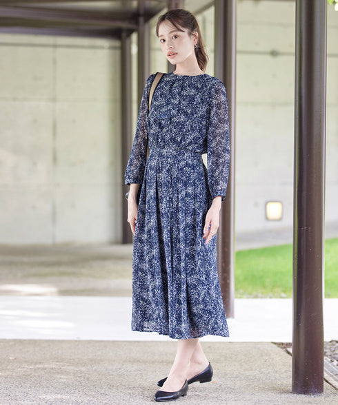 【新色追加】花柄フリルドレープワンピース