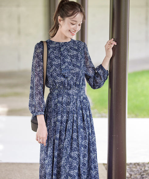 【新色追加】花柄フリルドレープワンピース