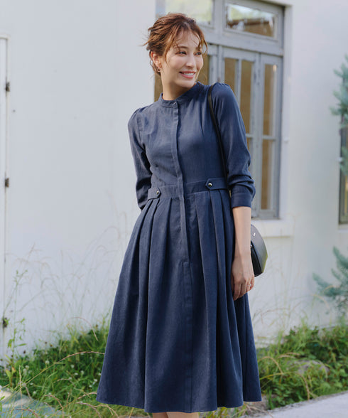 ピーチスキンバンドカラーワンピース