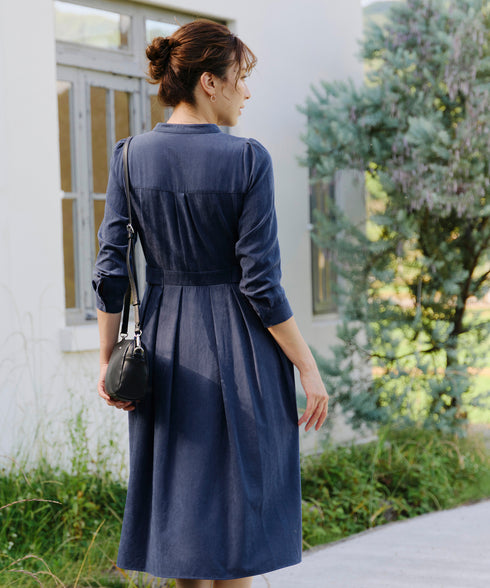 ピーチスキンバンドカラーワンピース