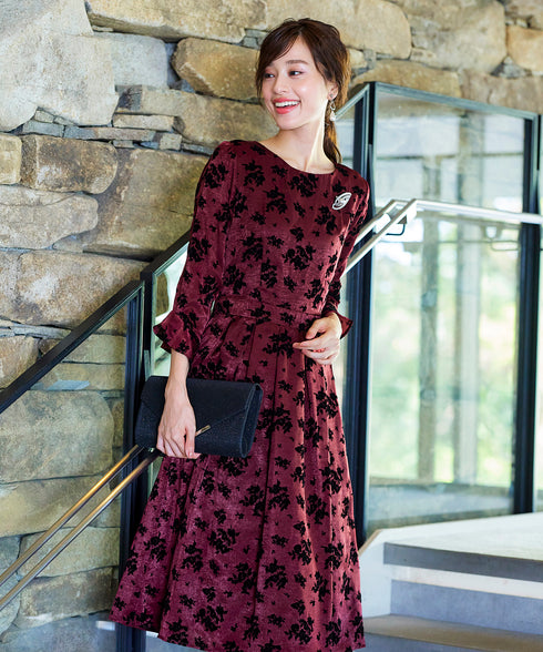 【安田美沙子さん着用 / 新色追加】 フラワーフロッキーワンピース