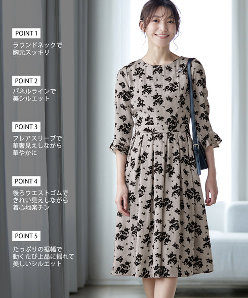 【安田美沙子さん着用 / 新色追加】 フラワーフロッキーワンピース