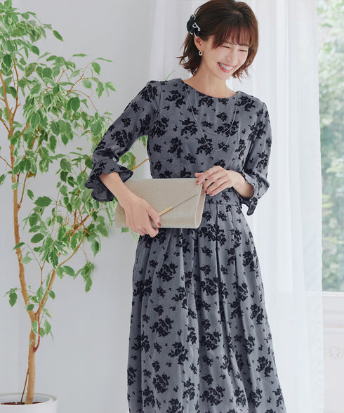 【安田美沙子さん着用 / 新色追加】 フラワーフロッキーワンピース