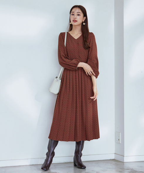 【新色追加】 パフスリーブプリーツワンピース