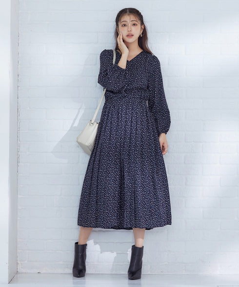 【新色追加】 パフスリーブプリーツワンピース