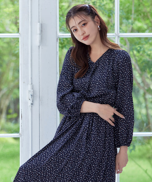 【新色追加】 パフスリーブプリーツワンピース