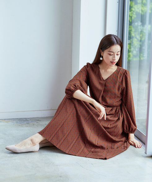 【新色追加】 パフスリーブプリーツワンピース