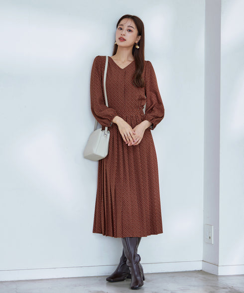 【新色追加】 パフスリーブプリーツワンピース