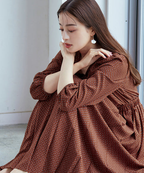 【新色追加】 パフスリーブプリーツワンピース